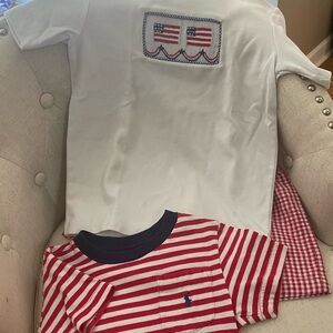 Patriotic 3T bundle - Polo pocket tee, smocked flag shirt and gingham shorts